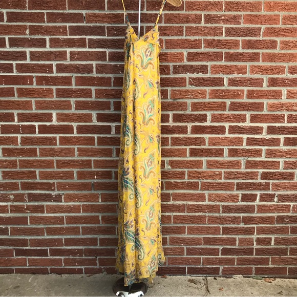Tibi Chiffon Silk Paisley Maxi Dress Gold Yellow Size 2 - Picture 7 of 13